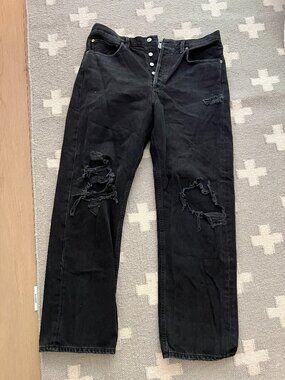 Agolde 90s Mid Rise Loose Fit Jeans Black Distressed Denim Audio Size 31